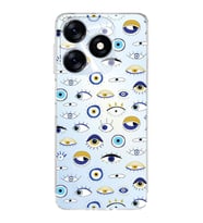 PrintiFy Tecno Spark 10 4G ile Uyumlu Nazar Boncuğu 2 Baskılı Kamera Korumalı Şeffaf Silikon Kılıf