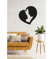 Kalp I?çinde Çift Romantik Ahşap Duvar Dekoru - 3 Mm Mdf - 35x35 Cm (Siyah)