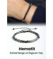 Hematit Doğal Taş Füme Üçgen Kesim Makrome Bileklik