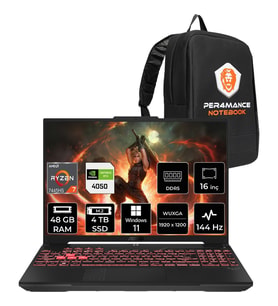 Asus Tuf A16 Ryzen 7 7445HS RTX 4050 Gaming Laptop 48GB RAM 4TB SSD 16" FHD+ 144Hz Win11 Pro + Per4 Çanta FA607NUGRL208P410