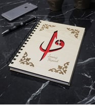 Kişiye Özel Elif Vav Desenli Ahşap Kapaklı Defter - Ajanda - İsme Özel - A5 60 Yaprak (120 SAYFA) Hediyelik (Kırmızı)