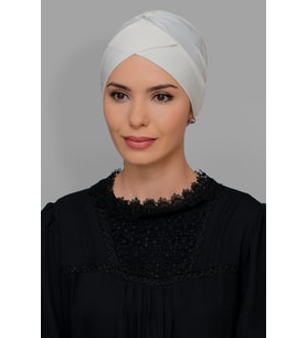 Krem Pratik Hazır Geçmeli Tesettür Bone Sandy Kumaş Çapraz Büzgülü 1801_40
