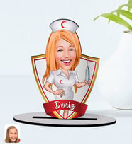 BK Gift Kişiye Özel İsimli Hemşire Karikatürlü Ahşap Biblo Model-1