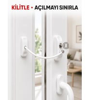 Pencere Açılma Emniyet Kilidi Beyaz Kablolu Anahtarlı Çocuk Güvenlik Aparatı