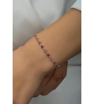 925 Ayar Gümüş Rose Sıralı 3 mm Mor Taşlı Bileklik