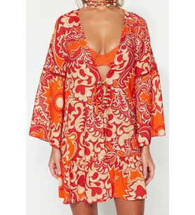 Moda Dokuma Regular Kalıp Crop V Yaka Standart Kol Shally Basic Etnik Desen Kimono Kaftan