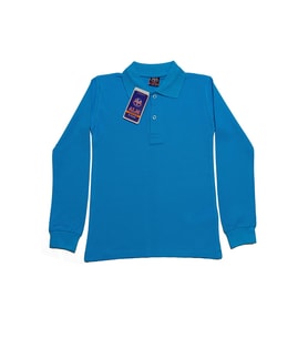 Turkuaz Uzun Kol Düz Renk Yakalı 6-17 Yaş Çocuk Okul Lakos Sweat Polo Yaka Sweatshirt