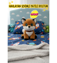 Sesli Havlayan Yavru Köpek Peluş Oyuncak (25 cm) Mavi İri Gözlü - Hediye ve Uyku Arkadaşı (Kahverengi)