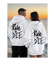 Oversize Hoodie Ride or Die Baskılı – Unisex Kapüşonlu Sweatshirt Sokak Modası (Beyaz)