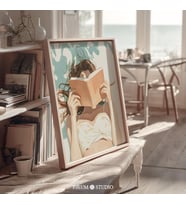 Tembel Havuz Okuma Duvar Sanatı, Sahil Kızı Yaz Posteri, Pastel Kitap Sever Estetiği