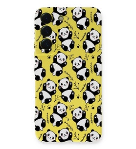 Samsung Galaxy S22 Uyumlu Lansman Kılıf Panda Tasarımlı İçi Kadife Kapak-Sarı (Şeffaf)