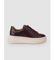 %100 Hakiki Deri Bordo Bağcıklı Kadın Sneaker