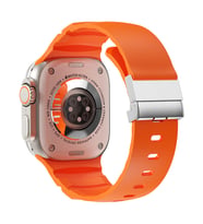 Apple Watch 44mm Uyumlu Zore KRD-145 Metal Tokalı Silikon Kordon (Turuncu)