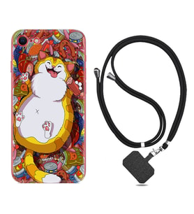 Apple iPhone 5 6 7 8 Plus Se XR Kılıf Boyun Askılı Silikon Tombul Kedi 1739