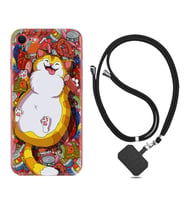 Apple iPhone 5 6 7 8 Plus Se XR Kılıf Boyun Askılı Silikon Tombul Kedi 1739