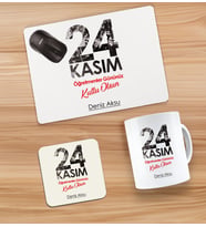 BK Gift Kişiye Özel İsimli Öğretmenler Günü Tasarımlı Kupa, Bardak Altlığı ve Mousepad Hediye Seti - 9, Öğretmene Hediye, Öğretmenler Günü