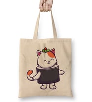 Cute Cat Sushi Salmon 03 Bez Çanta Uzun Saplı