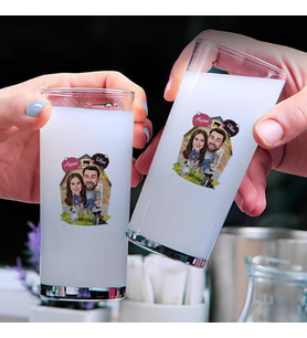 Doğaya Aşık Çift Karikatürlü İkili Rakı Bardağı Seti