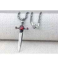 Kırmızı Taşlı Kral Zincirli Şovalye 925 Ayar Gümüş Erkek Kolye
