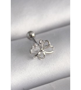 316L Çelik Gümüş Renk Zirkon Taş Detay Kurdele Model Tragus Piercing