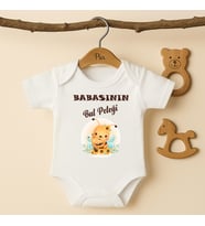 Pia Baby B46 %100 Pamuk Babasının Bal Peteği Yazılı Tasarlanabilir Bebek Body (Ekru)