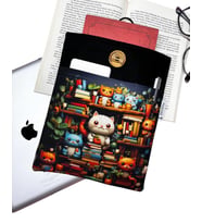 Kitap Kılıfı / Tablet Kılıfı / Ebook Kılıfı / Çok Amaçlı Kılıf  ( Kediler ve Kütüphane )