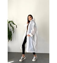 Beyaz Bayan Yağmurluk %100 Eva Çıtçıtlı Kapüşonlu