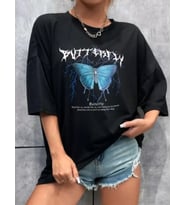 Unisex Baskılı Oversize T-Shirt - Siyah