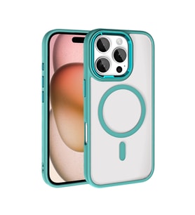 Apple iPhone 16 Pro Max Uyumlu Kılıf Wireless Şarj Özellikli Zore Krom M-safe Silikon Kapak (Açık Yeşil)