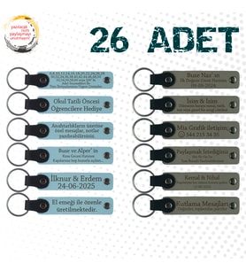 Gök Mavi & Kül Gri, 26’lı Set, Yılbaşı Kutlamalarına Özel Anı, İsim Yazılabilen Deri Anahtarlık