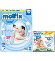 Molfix Bebek Bezi 5 Beden 11-18 KG Junior 78 Adet Ultra Fırsat Pk+3 Adet Islak Mendil