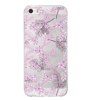 Apple iPhone 5SE Uyumlu Kapak Floral Pudra Tasarımlı Şeffaf Silikon Kılıf