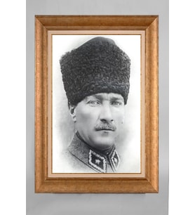 Altın Varaklı Çerçeveli Paspartulu Atatürk Tablo a653 (Gold)