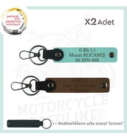 Motorcular İçin, İsim Plaka ve 0 Rh (-) Kan Grubu Yazılı Kişisel x2 Anahtarlık, Kahve-Turkuaz-Laci (Çok Renkli)