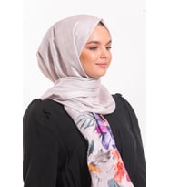 Çiçekli Desen Pavia Seri Şal Eşarp Askısı ile Birlikte 90X200 cm Vizon Bej-90X20
