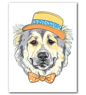 Cakatablo MDF (Ahşap) Tablo Şapkalı Papyonlu Köpek Görseli