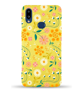Samsung Galaxy A10s Uyumlu Lansman Kılıf Çiçek Tasarımlı İçi Kadife Kapak-sarı (Şeffaf)