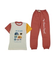 Erkek Çocuk Ekru Turuncu Kamp Baskılı Pijama Takımı