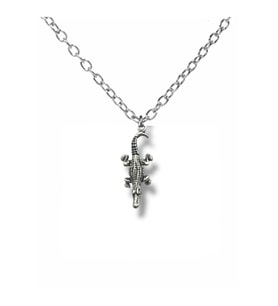 Lizard Totem – Kertenkele Figürlü Unisex Metal Kolye (60 cm Zincirli) (Gümüş)