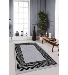 Gri Çerçeveli Kaymaz Tabanlı Makinede Yıkanabilir Halı RV045 - 100 x 160 cm
