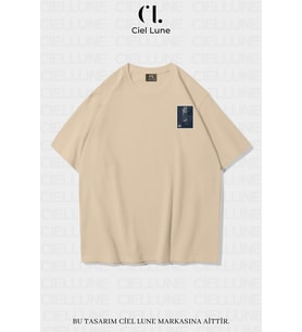 Unisex Kadın Erkek Golden Ratio Baskılı Özel Tasarım Oversize T-shirt (Bej)