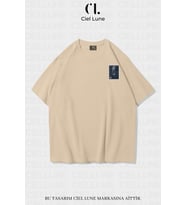 Unisex Kadın Erkek Golden Ratio Baskılı Özel Tasarım Oversize T-shirt (Bej)