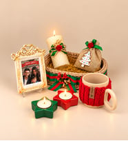 Ng Gifts Kişiye Özel Fotoğraflı Mutlu Yıllar Çerçeveli El Emeği Örgü Sepette Yılbaşı Hediye Seti