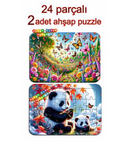 Çocuklar İçin Eğitici ve Öğretici Ahşap Renkli Puzzle 2 li Set (24 parçalı)