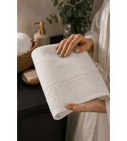 El Yüz Havlusu 50x90 cm %100 Pamuk Kısmi Kadife Quadro Krem