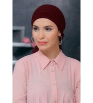 Bordo Pratik Hazır Geçmeli Tesettür Bone Sandy Kumaş Pileli Nervürlü Güllü 1806_16