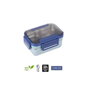 VAGONLIFE BL20182 PASLANMAZ ÇELİK YEMEK KABI - LUNCH BOX 2 KATLI 3 BÖLMELİ 1200 ML MAVİ