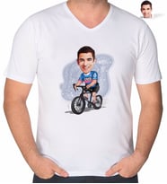 BK Gift Kişiye Özel Erkek Bisiklet Sürücüsü Karikatürlü V Yaka Tişört-1 (Beyaz)