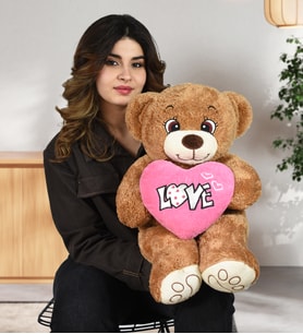 Sevdam Hediyelik 80 cm Love Kalpli Ayıcık (Kahverengi)