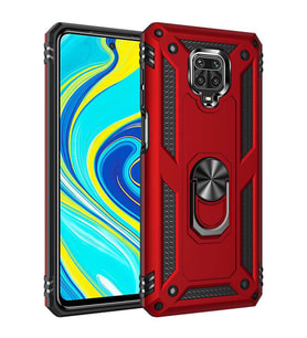 Xiaomi Redmi Note 9S Kılıf Metal Solid Yüzüklü Standlı Military Ring SRS (Kırmızı)